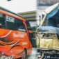 Kondisi Bus Yessoe dan truk usai terlibat kecelakaan di Jalan Tjilik Riwut Palangka Raya.